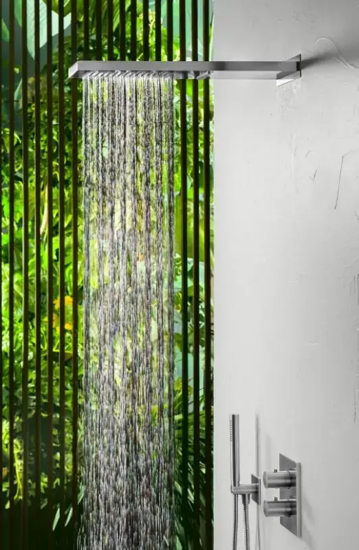 SB Square 316 Regndusch med vägganslutning och vattenfallsdusch helt i rostfritt stål 1208946755