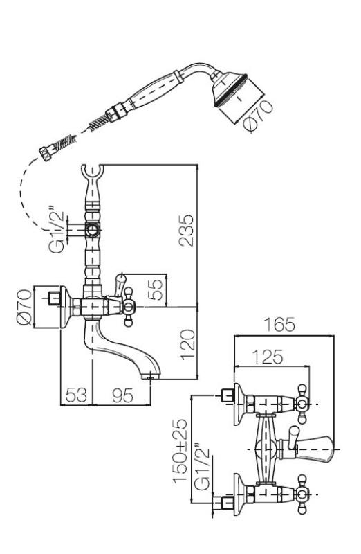 PB Fristående badkarblandare nostalgisk stjärnknappar Brons 6000