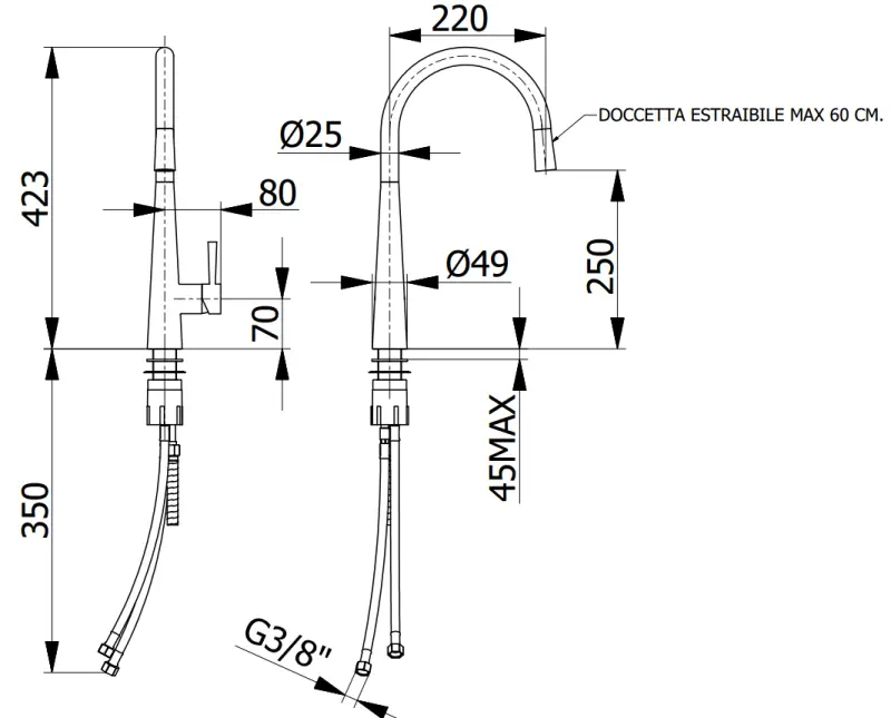 DEMM köksblandare med utdragbar pip krom 1208947332