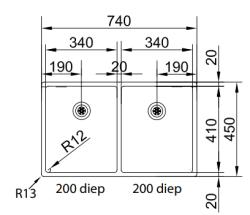 Franke Bolero plus R12 BXX 220 Dubbel rostfri diskho planmontering 74x45cm 127.0455.332
