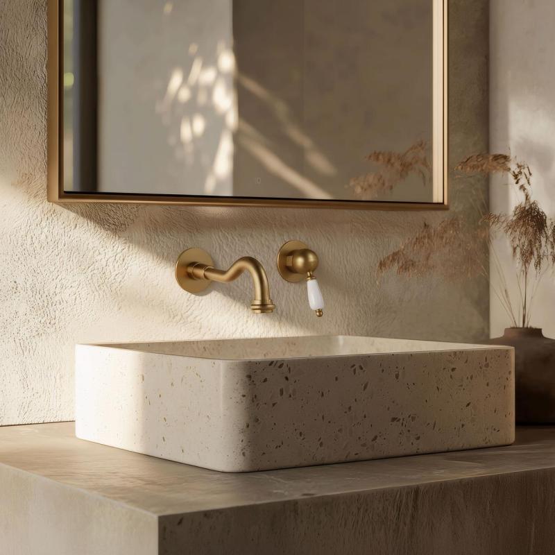 PB nostalgisk inbyggd tvättställsblandare Vintage utloppspip 21 cm Brons