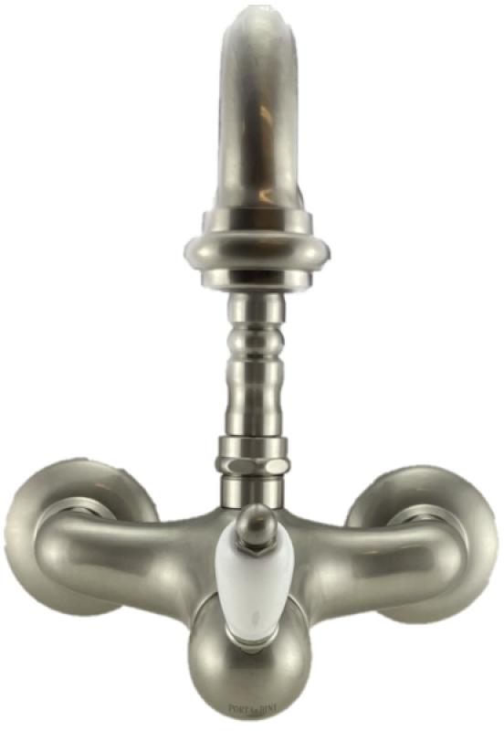 PB nostalgisk ettgrepps väggmonterad kran med vit handtag i rostfritt stål