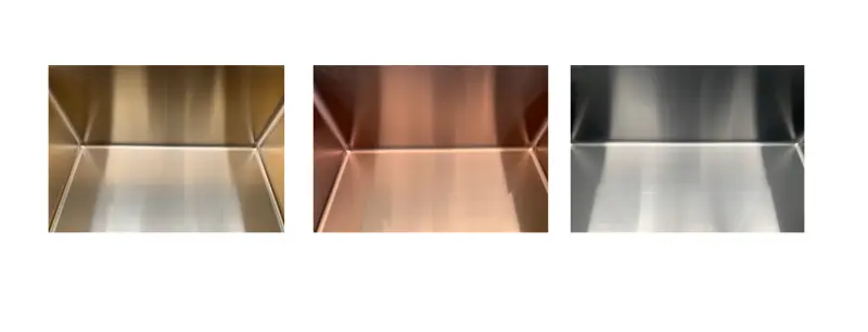 Ausmann Weser rostfri diskho kopparfärg PVD Koppar 45x51 med kranhål undermonterad planmonterad och ovanmonterad 080945