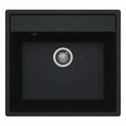 GraniteMy Bremen granitho diskbänk 53x50 cm svart toppmontering undermontering och planmontering med kranhål MED ROSTFRITT STÅL PLUGG