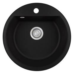 GraniteMy Bremen rund granitho diskbänk 43 cm svart för både ovanpåliggande och undermonterad installation med kranhål och rostfri plugg 1208953206