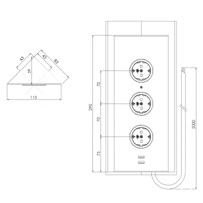 Energipelare med 3 jordade uttag och 2 USB-laddare Rostfritt stål 1208953216