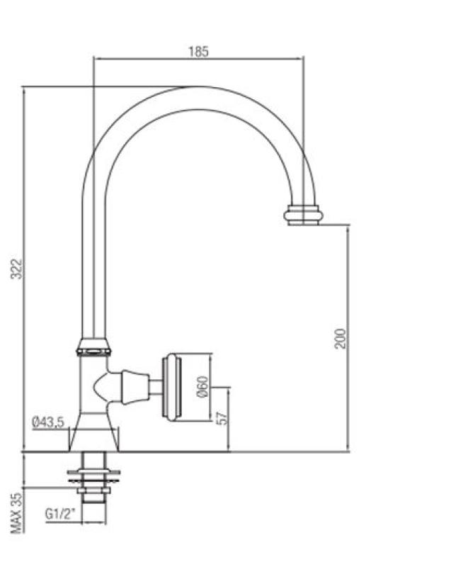 PB klassisk fontänkran med vit spak för kallt vatten med hög rund pip krom 1208953277