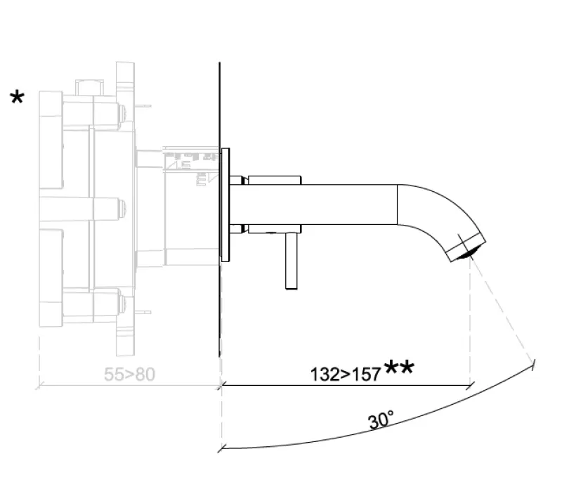 SB Round infälld tvättställsblandare matt svart - 132mm