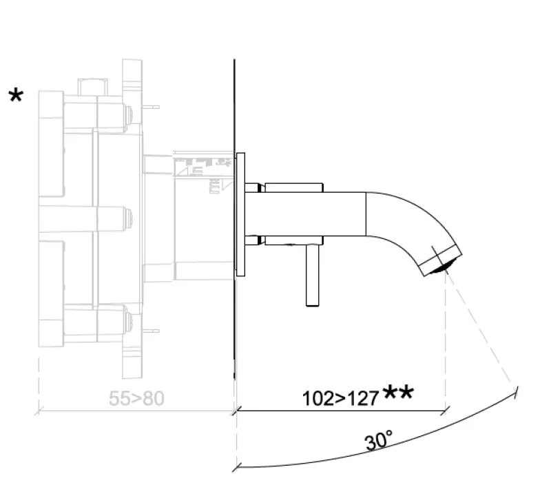 SB Round inbyggd tvättställsblandare borstad nickel 102 mm