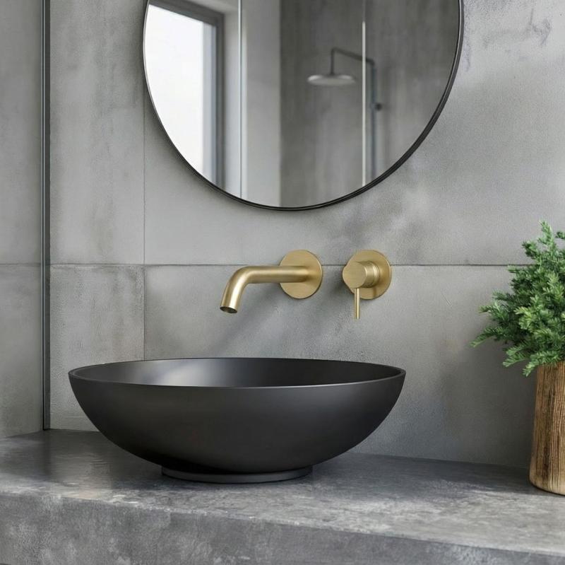 SB Round inbyggd tvättställsblandare borstad mässing PVD 162mm