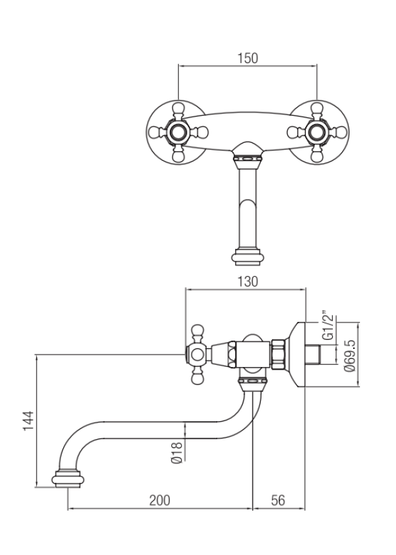 Nostalgisk kökskran Classic väggmonterad mattsvart 1208953529