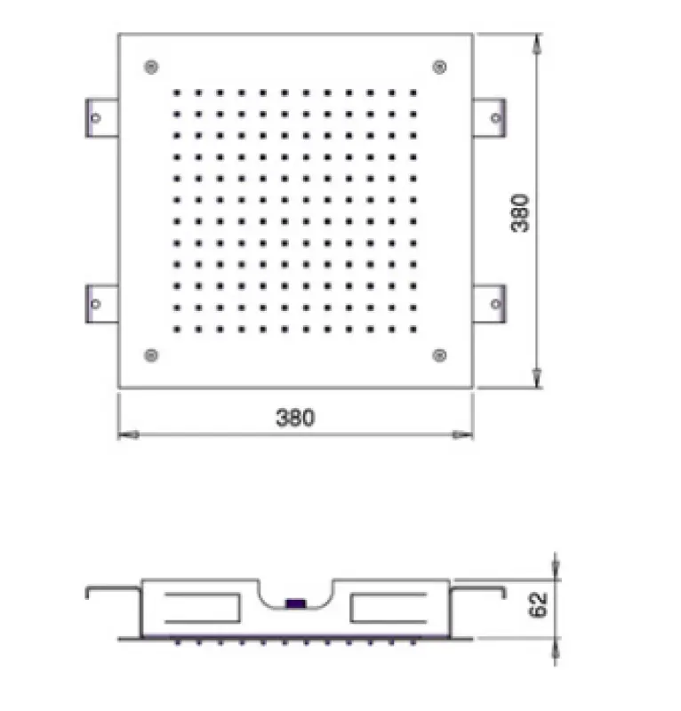 SB Square regndusch infälld 380x380mm Borstad Mässing PVD