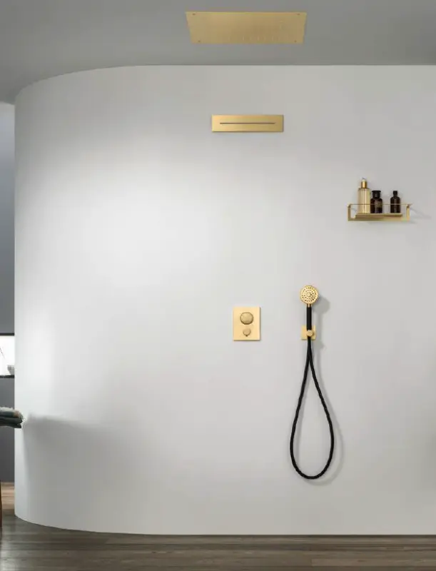 SB Square regndusch inbyggnad 500x500mm Borstad Mässing PVD