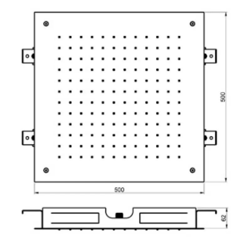 SB Square regndusch inbyggnad 500x500mm Borstad Mässing PVD