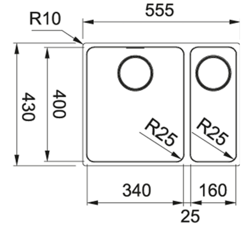 Franke Mythos MYX 160.34.16 BL halvannan rostfri diskho undermonterad 34+16 cm 122.0638.273