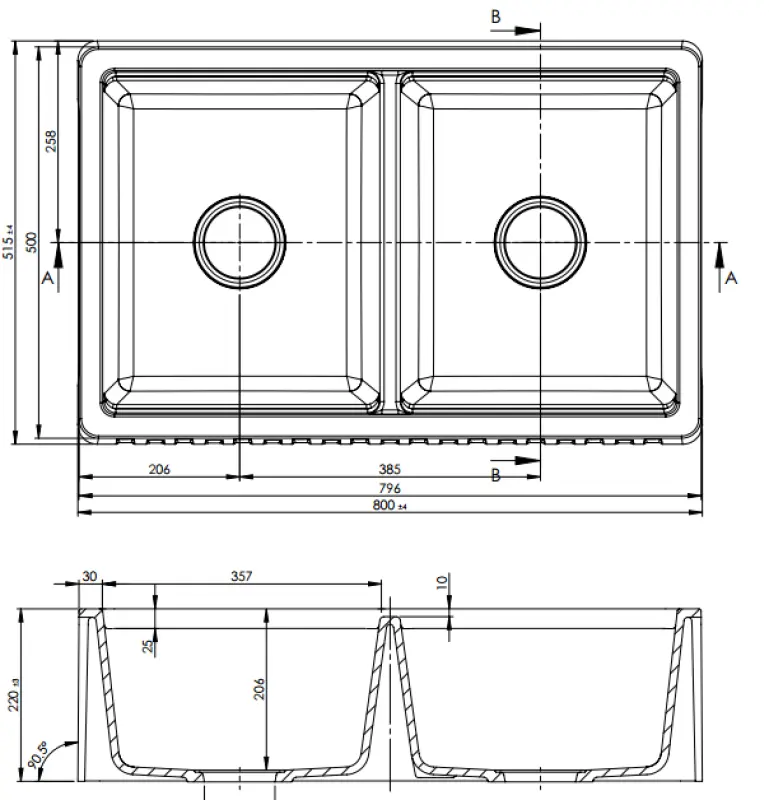 GraniteMy Tradition lantlig dubbel diskho 2-sidig granit handfat 80x50cm svart övermontering undermontering och planmontering 1208953697