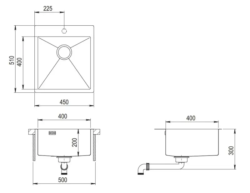 Ausmann Weser RVS gyllene diskho PVD Gold 45x51 med kranhål underlimning planlimning och toppmontering 080891