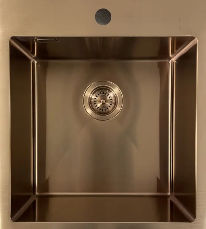 Ausmann Weser stor rostfri diskho kopparfärg PVD Copper 79x51 med kranhål undermontering planmontering och toppmontering 080952