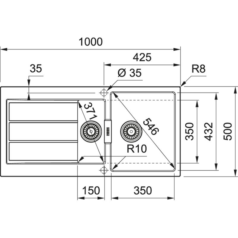 Franke Sirius 2 S2D 651 svart plast 1,5 en och en halv diskho med avrinning överbyggnad 100x50 143.0634.554