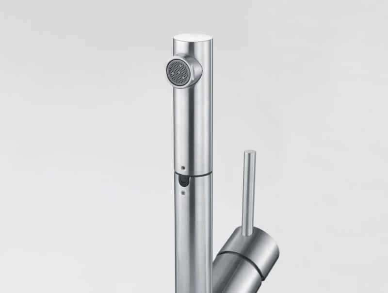 Franke Orbit massiv rostfri låg kökskran med utdragbar pip inox 115.0569.461