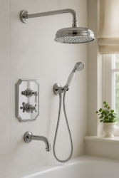 PB klassisk nostalgisk inbyggnadsduschset krom med handdusch och regndusch 225mm 1208953841