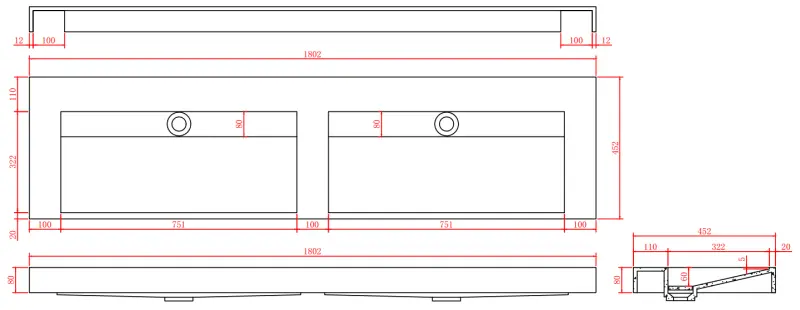 Solid-S Marble dubbla handfat solid surface svart marmor matt utan kranhål med solid lock B180xD45xH8 1208953889