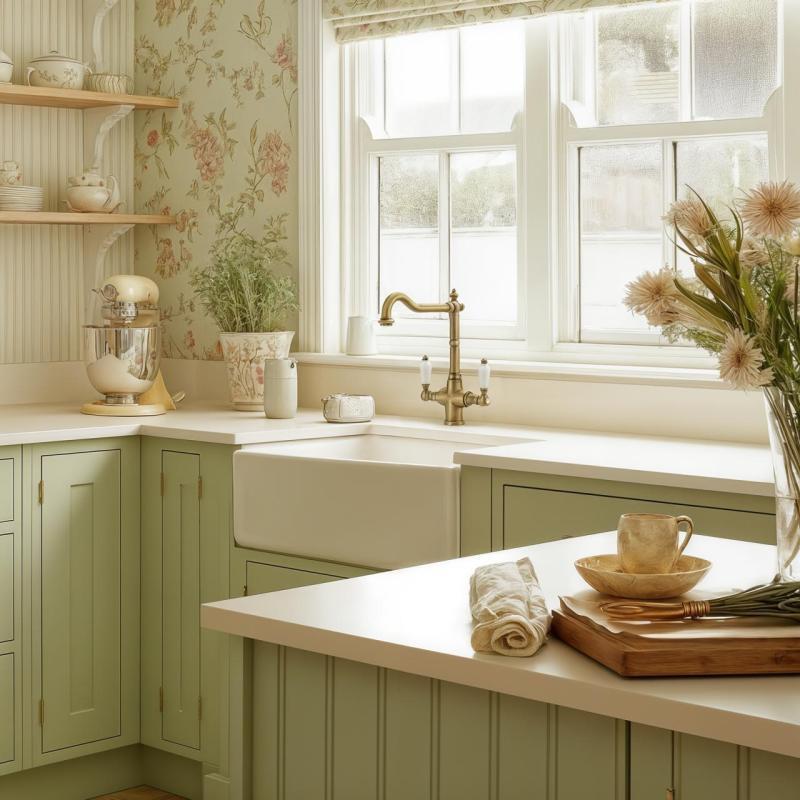 PB Nostalgisk klassisk lantlig kökskran Brons med vita handtag 1208953913