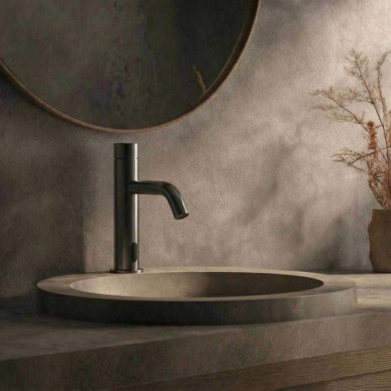 Waterrevolution Flow elektronisk tvättställsblandare infraröd batteridriven Gun Metal T110GME