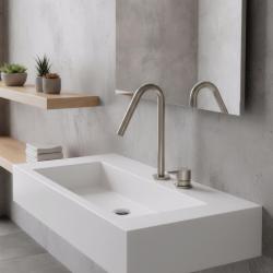 Waterevolution Flow 2-håls tvättställsblandare helt i rostfritt stål med liten V 120 mm pip T1121VIE