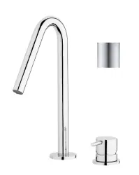 Waterevolution Flow 2-håls tvättställsblandare helt i rostfritt stål med liten V 120 mm pip T1121VIE