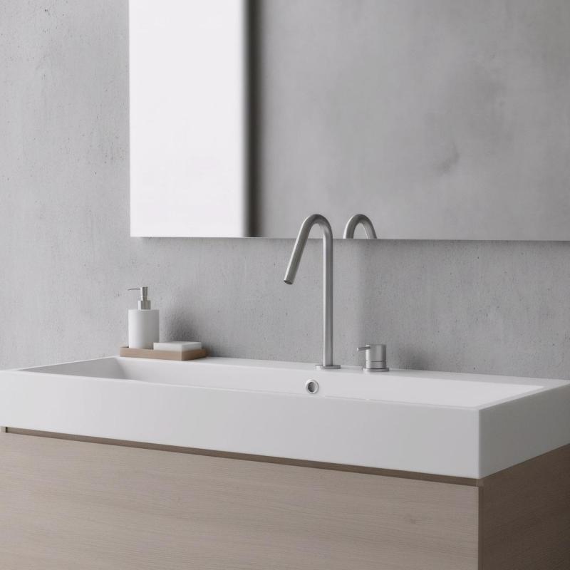 Waterevolution Flow 2-håls tvättställsblandare Rostfritt Stål med hög V 120mm pip T1122VIE