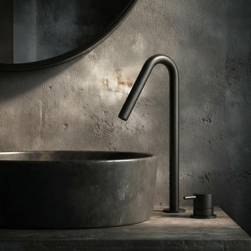 Waterevolution Flow 2-håls tvättställsblandare svart med hög V 120mm pip T1122VPR