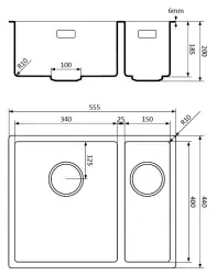 Lorreine 3415BQ-FU svart Quartz 1,5 en och en halv diskho 3415cm undermonterad planmonterad svart med svart korgpropp 1208954008