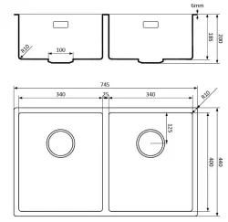 Lorreine 3434BQ-FU svart Quartz dubbel diskho 3434cm undermontering planmontering svart med svart korgplugg 1208954009