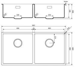 Lorreine 4040BQ-FU svart Quartz dubbel diskbänk 4040cm undermonterad planmonterad svart med svart korgventil 1208954010