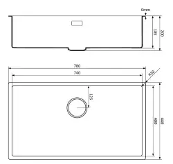 Lorraine svart kvarts stor diskho 74x40 cm undermontering planmontering svart med kopparkorgplugg 1208954023