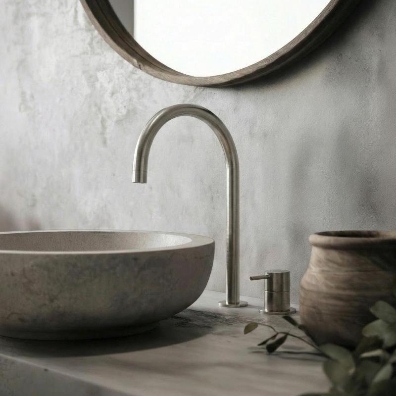 Waterevolution Flow 2-håls tvättställsblandare helt i rostfritt stål med hög U 200 mm utlopp T1122UIE