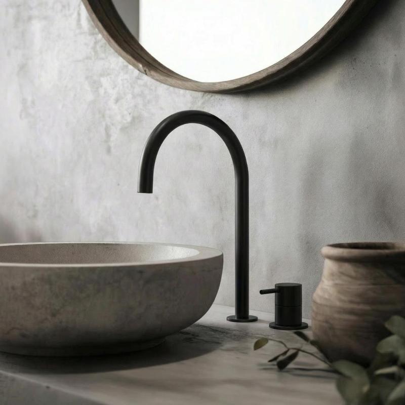 Waterevolution Flow 2-håls handfatskran svart med hög U 200 mm utlopp T1122UPR