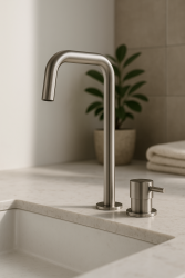 Waterevolution Flow 2-håls tvättställsblandare hög pip 222 rostfritt stål T122HIE