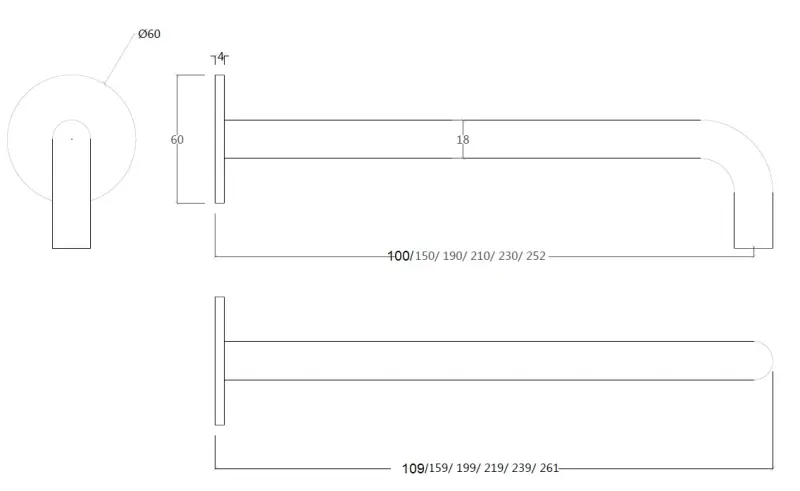 Waterevolution Flow inbyggd tvättställsblandare vit utloppspip 10cm T116BBR-10