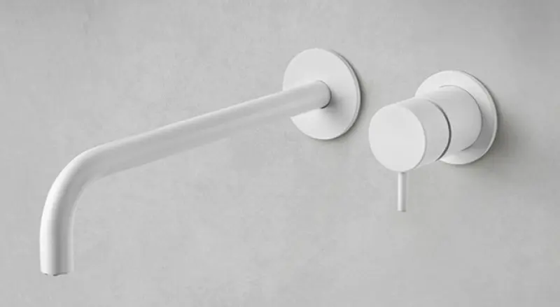 Waterevolution Flow inbyggd tvättställsblandare vit utloppspip 10cm T116BBR-10