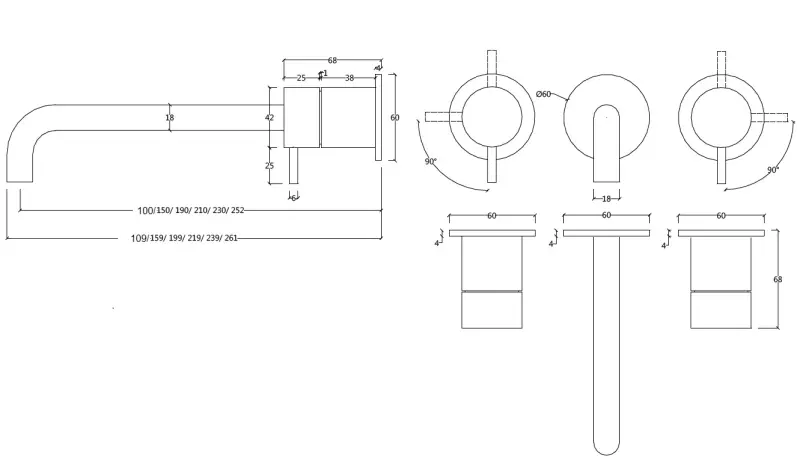 Waterevolution Flow 3-håls infälld tvättställsblandare matt vit med utlopp 10 cm T1163FBR-10