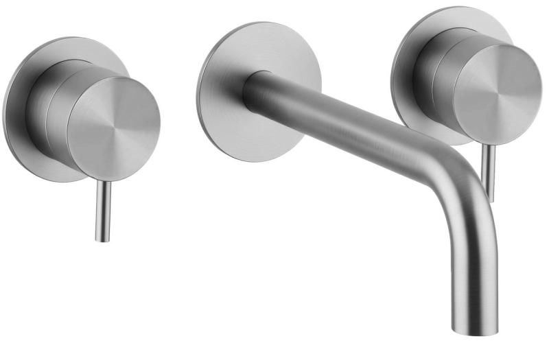 Waterevolution Flow 3-håls inbyggd tvättställsblandare Helt i rostfritt stål med utlopp 10 cm T1163FIE-10