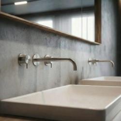 Waterevolution Flow 3-håls undermonterad tvättställsblandare helt i rostfritt stål med 21 cm långt utlopp T1163FIE-21