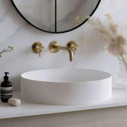 Waterevolution Flow 3-håls undermonterad tvättställsblandare i borstat mässing med 15 cm utlopp T1163FLE-15