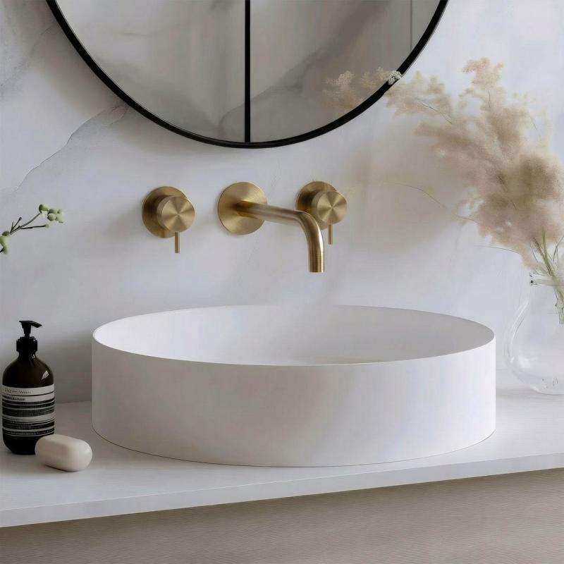 Waterevolution Flow 3-håls undermonterad tvättställsblandare i borstat mässing med 15 cm utlopp T1163FLE-15