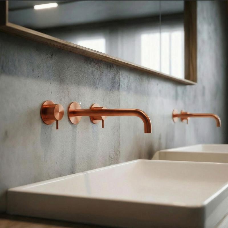 Waterevolution Flow 3-håls infälld tvättställsblandare PVD koppar med utlopp 21 cm T1163FCPE-21