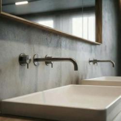 Waterevolution Flow 3-håls infälld tvättställsblandare PVD Gun metal med utlopp 21 cm T1163FGME-21