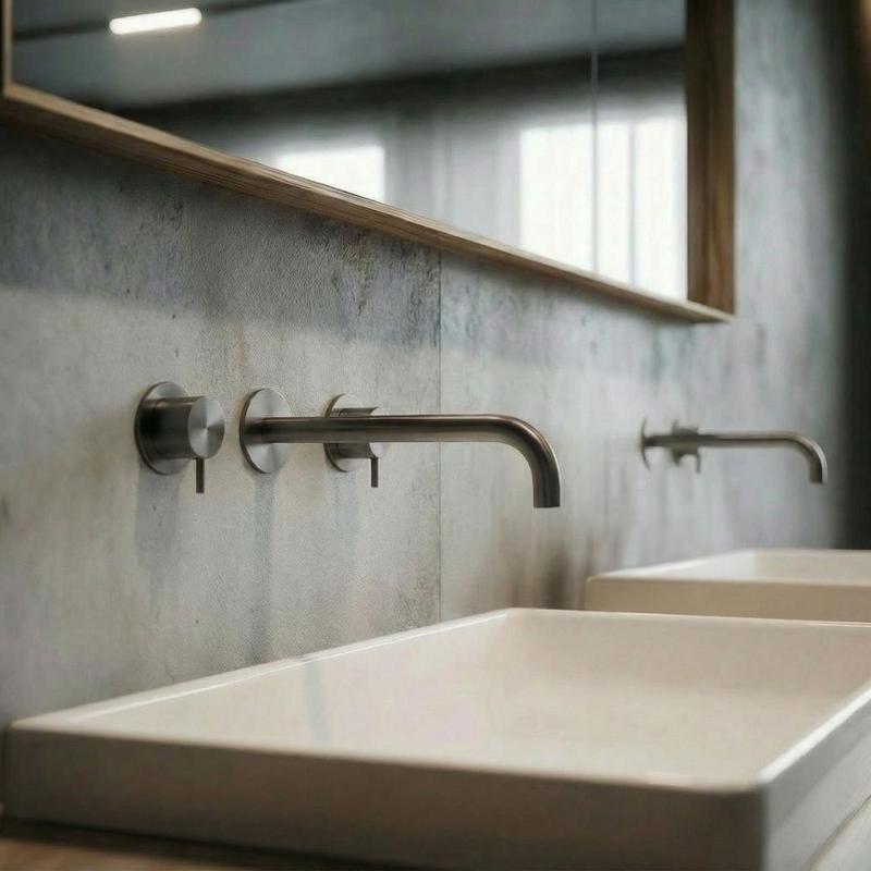 Waterevolution Flow 3-håls infälld tvättställsblandare PVD Gun metal med utlopp 21 cm T1163FGME-21