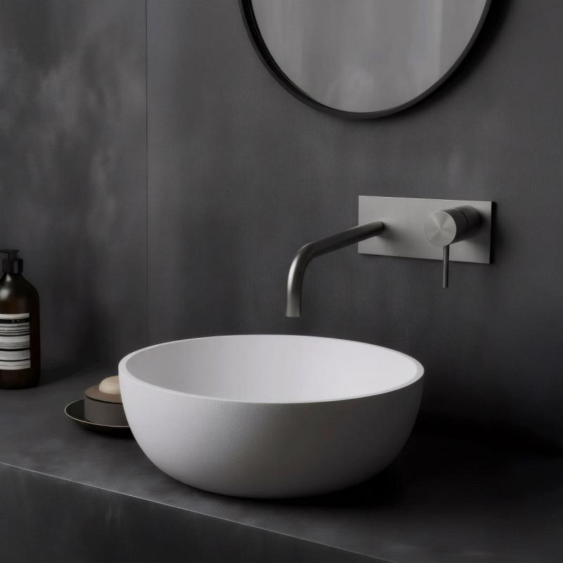 Waterevolution Flow inbyggd tvättställsblandare med täckplatta helt i rostfritt stål med utlopp 21 cm T1161BIE-21